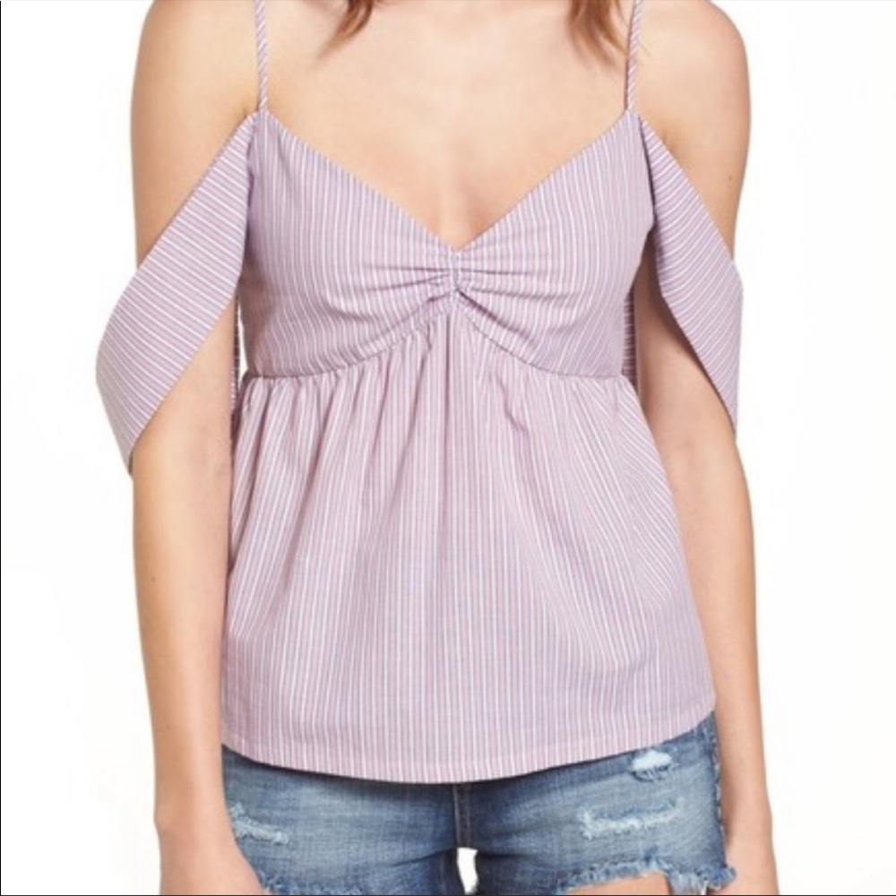 Socialite stripe Cold Shoulder cropped top